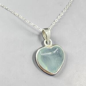 Natural Aquamarine Heart Pendant Necklace 925 Sterling Silver 18 inch Chain